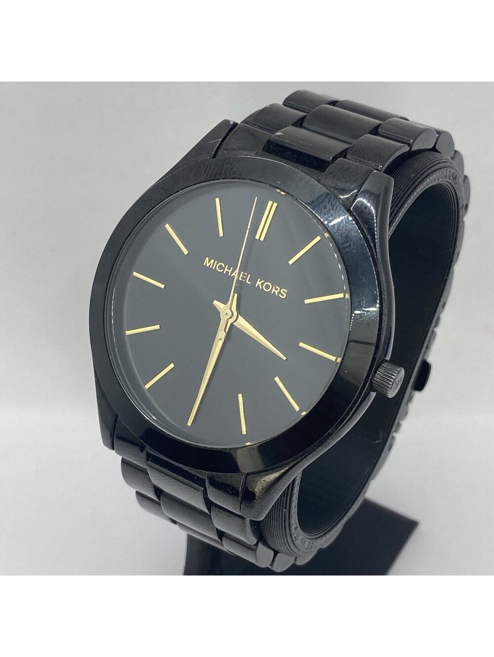Women’s Michael Kors MK3221 Watch All Black Stainless Steel Gold Hands 38mm